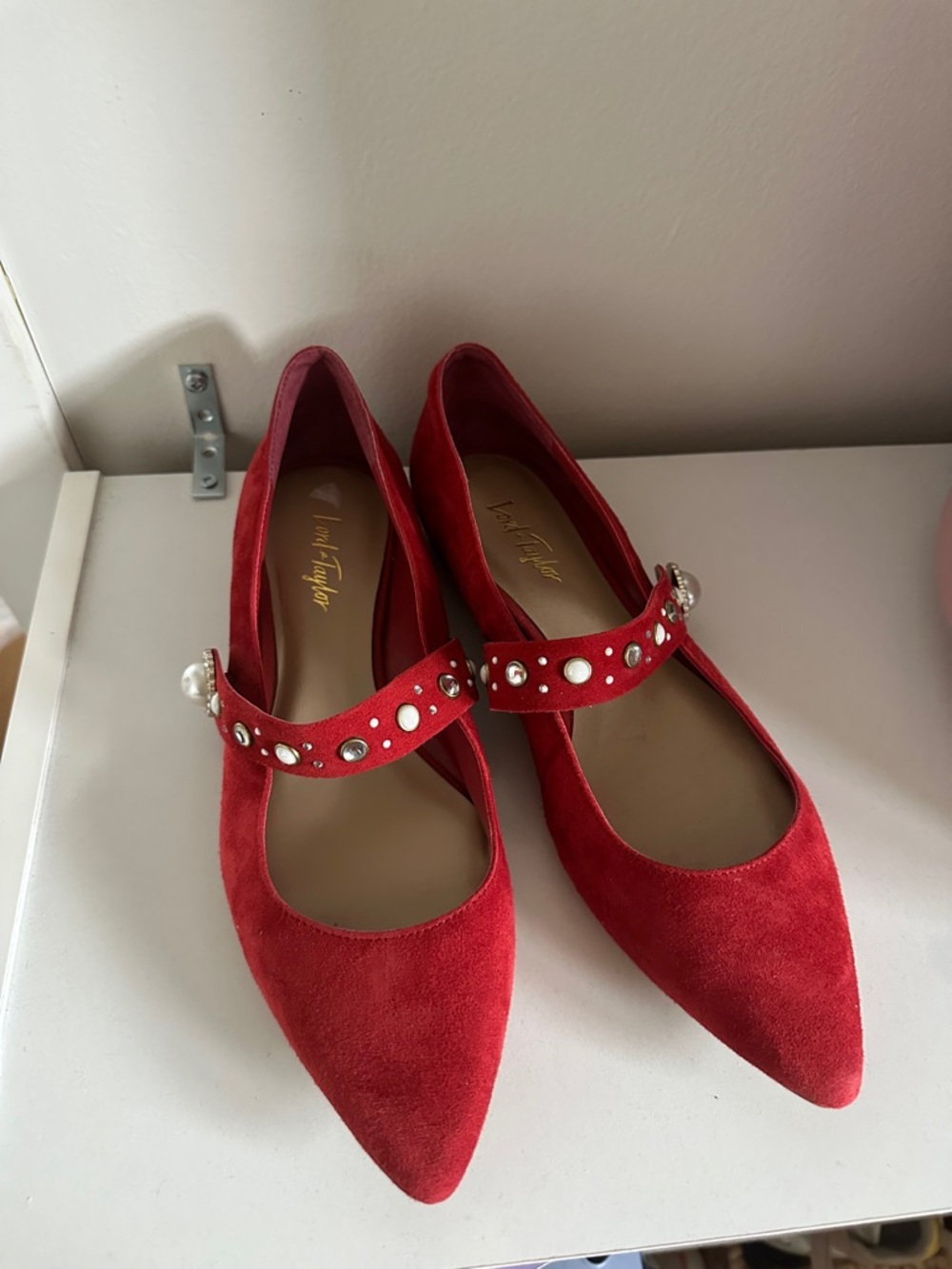 Lord & Taylor Red Suede Ballet Flats